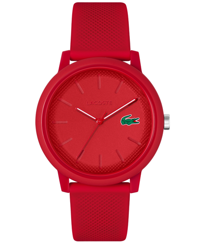 LACOSTE MEN'S L.12.12 RED SILICONE STRAP WATCH 42MM