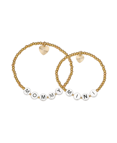 Unwritten "mommy" And "mini" Diamond-cut Heart Beaded Stretch Bracelet Set In 14k Gold Flash-plated In Yellow