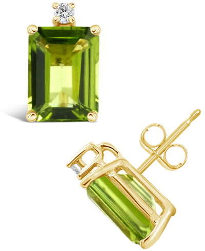 Macy's Peridot (3-3/8 Ct.t.w) And Diamond Accent Stud Earrings In 14k Yellow Gold