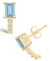 Macy's Aquamarine (1 Ct. T.w.) And Diamond (1/8 Ct. T.w.) Stud Earrings In 14k Yellow Gold In Aquamarine