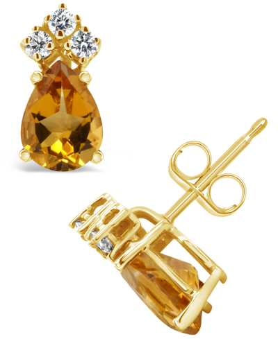 Macy's Citrine And Diamond Stud Earrings (1-1/3 Ct.t.w And 1/8 Ct.t.w) 14k Yellow Gold