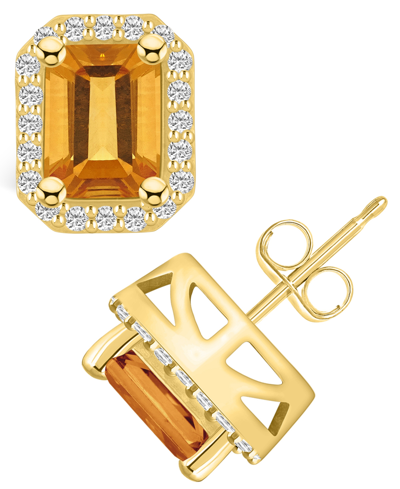 Macy's Citrine (3-1/5 Ct. T.w.) And Diamond (3/8 Ct. T.w.) Halo Stud Earrings In 14k Yellow Gold