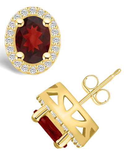Macy's Garnet (3 Ct. T.w.) And Diamond (3/8 Ct. T.w.) Halo Stud Earrings In 14k Yellow Gold