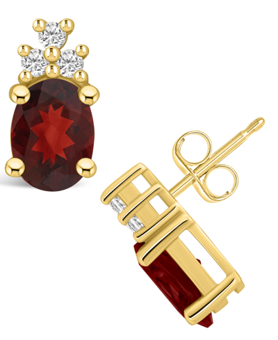 Macy's Garnet (3 Ct. T.w.) And Diamond (1/5 Ct. T.w.) Stud Earrings In 14k Yellow Gold
