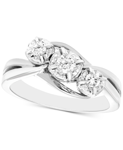 Macy's Diamond Three Stone Ring (1/4 Ct. T.w.) In 10k White Or Yellow Gold In White Gold