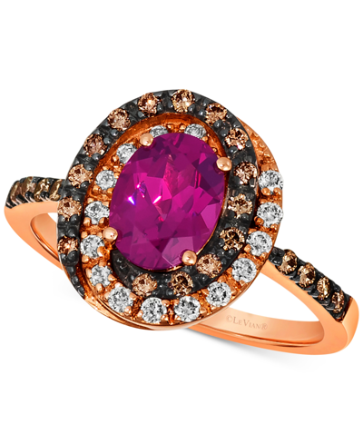 Le Vian Raspberry Rhodolite (1-3/8 Ct. T.w.) & Diamond (3/8 Ct. T.w.) Halo Ring In 14k Rose Gold