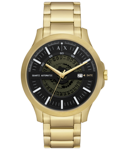 Ax Armani Exchange Men's Automatic Quartz Three-hand Date Gold-tone Stainless Steel Bracelet Watch, 46mm