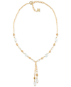 PATRICIA NASH GOLD-TONE CLEAR BEAD & FRESHWATER PEARL LARIAT NECKLACE, 20" + 3" EXTENDER