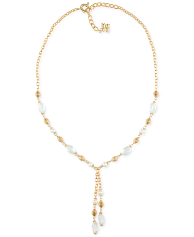 Patricia Nash Gold-tone Clear Bead & Freshwater Pearl Lariat Necklace, 20" + 3" Extender In Egyptian Gold