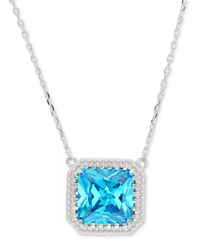 Macy's Cubic Zirconia Cushion Pendant Necklace, 18" + 2" Extender (also In Nano Morganite) In Blue