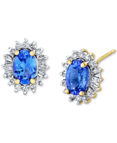 Macy's Tanzanite (1 Ct. T.w.) & Diamond (1/4 Ct. T.w.) Halo Stud Earrings In 10k Gold