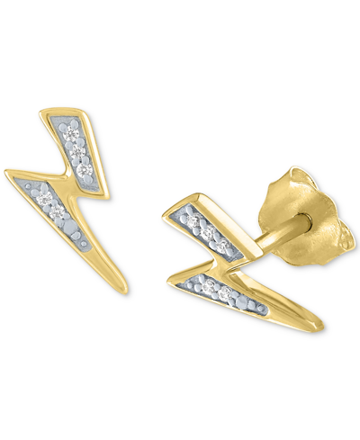 Macy's Diamond Accent Lightning Bolt Stud Earrings In 14k Gold-plated Sterling Silver