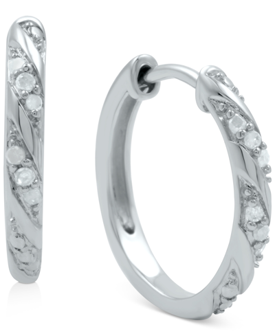 Macy's Diamond Small Hoop Earrings (1/10 Ct. T.w.) In Sterling Silver