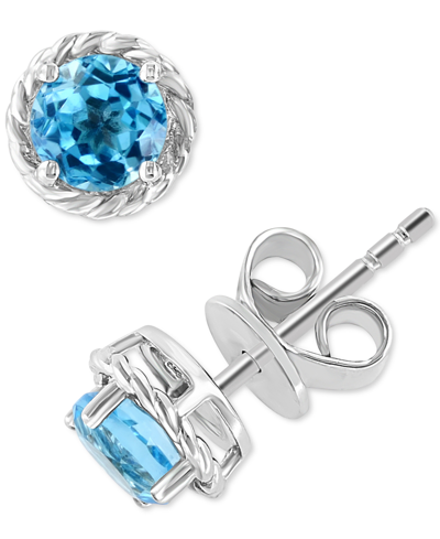 Effy Collection Effy Blue Topaz Rope-framed Stud Earrings (1-1/3 Ct. T.w.) In Sterling Silver