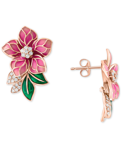 Effy Collection Effy Diamond (1/4 Ct. T.w.) & Enamel Flower Earrings In 14k Rose Gold