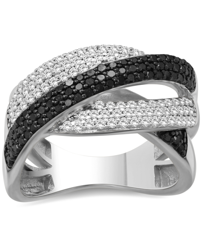 Macy's Black Diamond (1/2 Ct. T.w.) & White Diamond (1/2 Ct. T.w.) Crossover Statement Ring In Sterling Sil In Sterling Silver