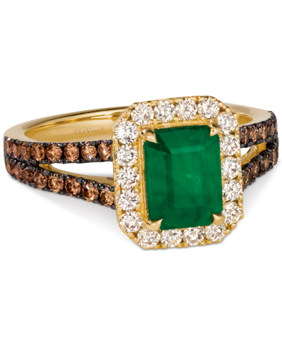 Le Vian New Emerald (1-1/5 Ct. T.w.) & Diamond (7/8 Ct. T.w.) Halo Split Shank Ring In 14k Gold In Green