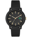 LACOSTE MEN'S L.12.12 BLACK SILICONE STRAP WATCH 42MM