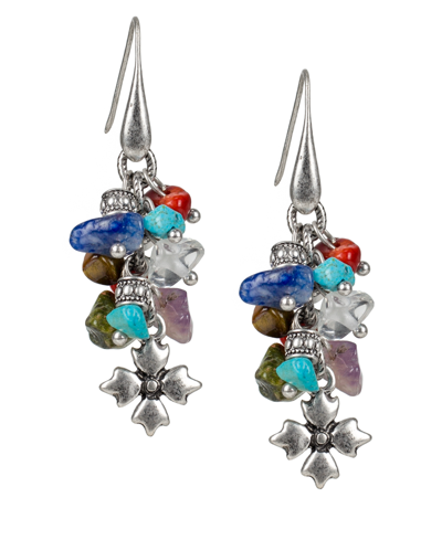 Patricia Nash Silver-tone Mixed Bead Cluster Floret Drop Earrings In Blue/silver Ox