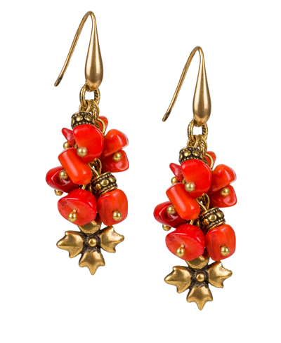 Patricia Nash Gold-tone Mixed Bead Cluster Floret Drop Earrings In Coral/russian Gold