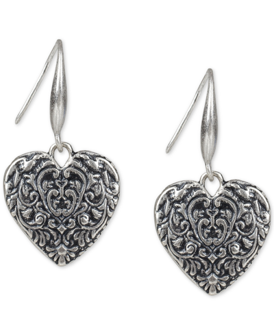 Patricia Nash Silver-tone Tooled Heart Drop Earrings In Silver Ox