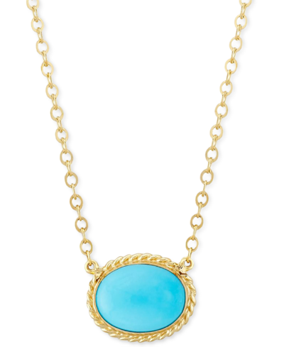 Macy's Genuine Sleeping Beauty Turquoise Pendant Necklace In 14k Yellow Gold, 18" + 1" Extender