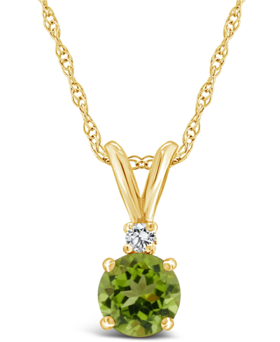 Macy's Peridot (1 Ct.t.w) And Diamond Accent Pendant Necklace 14k Yellow Gold