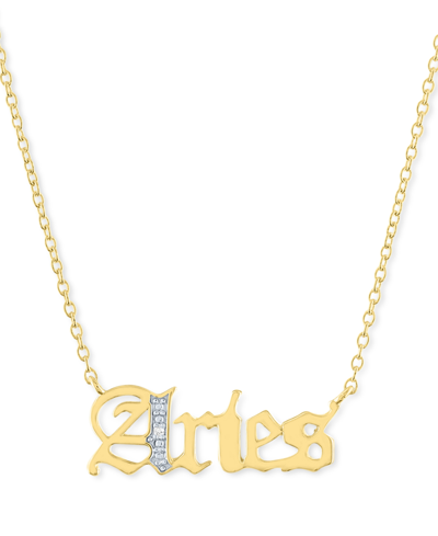 Macy's Diamond Accent Zodiac Name 18" Pendant Necklace In Sterling Silver Or 14k Gold-plated Sterling Silve In Aries Gold-plated Sterling Silver