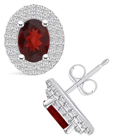 Macy's Garnet (1-7/8 Ct. T.w.) And Diamond (1/2 Ct. T.w.) Halo Stud Earrings In 14k White Gold