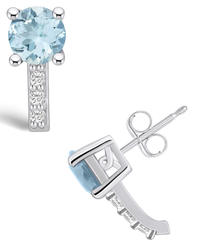 Macy's Aquamarine (1-1/2 Ct. T.w.) And Diamond (1/8 Ct. T.w.) Stud Earrings In 14k White Gold