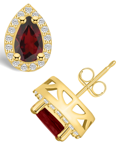 Macy's Garnet (2-1/5 Ct. T.w.) And Diamond (1/3 Ct. T.w.) Halo Stud Earrings In 14k Yellow Gold