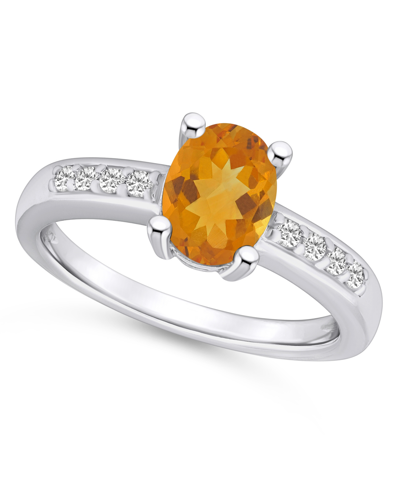 Macy's Citrine And Diamond Ring (1- 1/5 Ct.t.w And 1/8 Ct.t.w) 14k White Gold