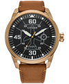 CITIZEN ECO-DRIVE MEN'S AVION WEEKENDER BROWN LEATHER STRAP WATCH 45MM