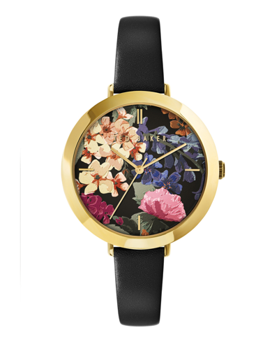 Ted Baker Women's Ammy Floral Black Leather Strap Watch 37.5mm