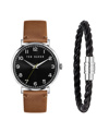 TED BAKER MEN'S PHYLIPA BROWN LEATHER STRAP WATCH 43MM AND BRACELET GIFT SET, 2 PIECES
