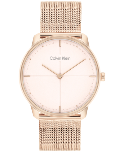 Calvin Klein Unisex Carnation Gold-tone Stainless Steel Mesh Bracelet Watch, 35mm Women's Shoes