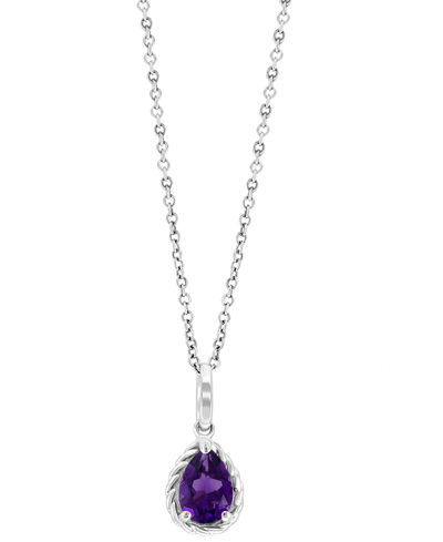 Effy Collection Effy Amethyst Pear Rope-framed 18" Pendant Necklace (3/4 Ct. T.w.) In Sterling Silver