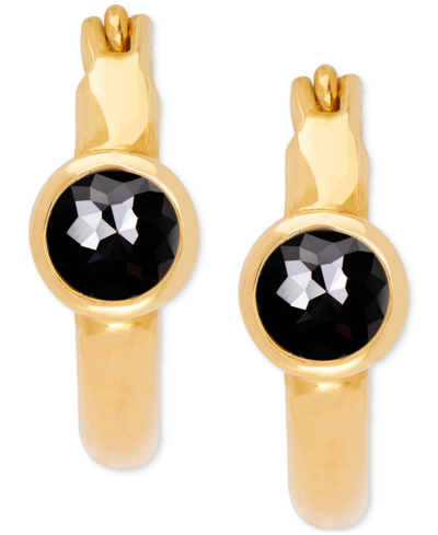 Macy's Lab-created Sapphire Bezel Hoop Earrings (5/8 Ct. T.w.) In 14k Gold-plated Sterling Silver In Gold Over Silver