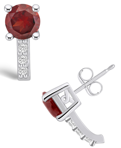 Macy's Garnet (2-1/5 Ct. T.w.) And Diamond (1/8 Ct. T.w.) Stud Earrings In 14k White Gold