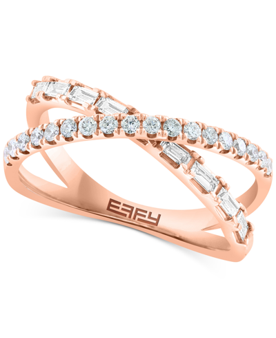 Effy Collection Effy Diamond Round & Baguette Crossover Ring (3/8 Ct. T.w.) In 14k Rose Gold