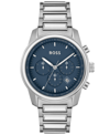 HUGO BOSS MEN'S TRACE SILVER-TONE STAINLESS STEEL BRACELET WATCH, 44MM