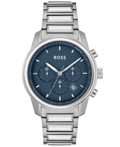 Hugo Boss Men's Trace Silver-tone Stainless Steel Bracelet Watch, 44mm
