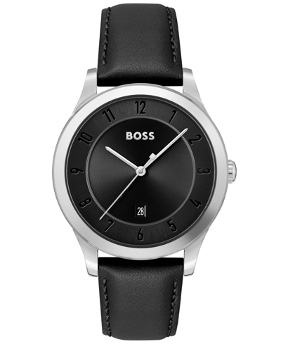 Hugo Boss Men's Purity Black Genuine Leather Strap Watch, 41mm