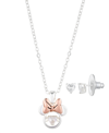 Disney Cubiz Zirconia Minnie Mouse Necklace And Earring (0.43 Ct. T.w.) In 14k Gold Flash Plated Set 3 Piec In Rose Gold Two-tone