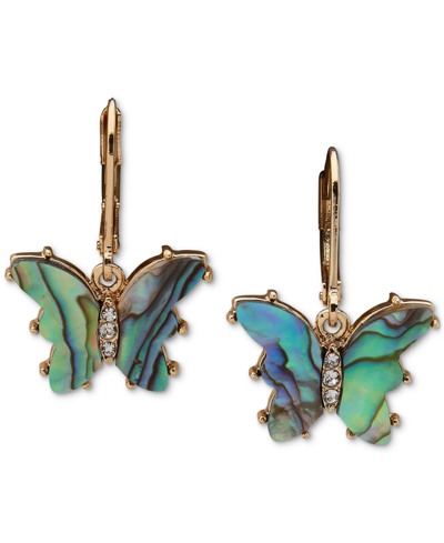 Lonna & Lilly Gold-tone Pave & Stone Butterfly Drop Earrings In Green