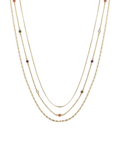 Unwritten 14k Gold Flash Plated Multi Color Cubic Zirconia 3-piece Layered Chain Necklace Set With Extender In Gold-plated