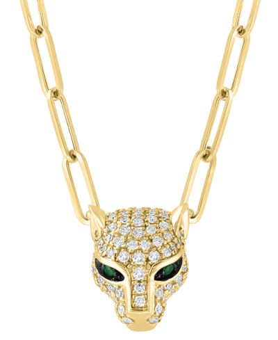 Effy Collection Effy Diamond (3/8 Ct. T.w.) & Emerald Accent Panther Head 17" Pendant Necklace In 14k Gold