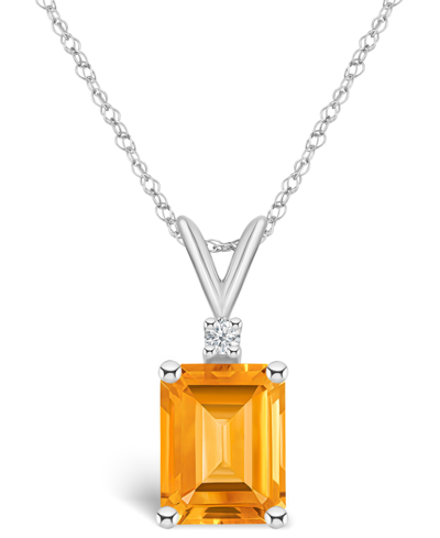 Macy's Citrine (2-1/4 Ct. T.w.) And Diamond (1/10 Ct. T.w.) Pendant Necklace In 14k White Gold Or 14k Yello
