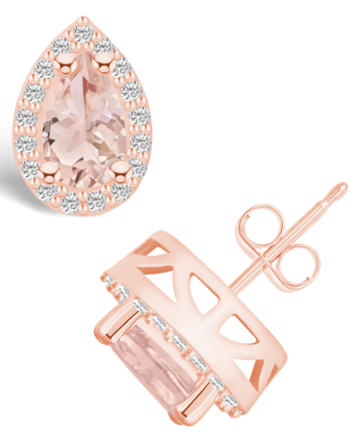 Macy's Morganite (1-3/8 Ct. T.w.) And Diamond (1/3 Ct. T.w.) Halo Stud Earrings In 14k Rose Gold