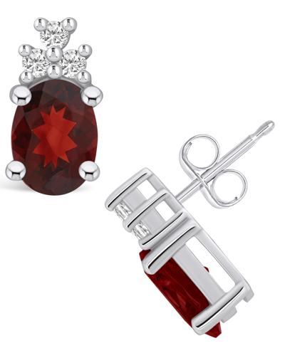 Macy's Garnet (3 Ct. T.w.) And Diamond (1/5 Ct. T.w.) Stud Earrings In 14k White Gold